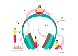Vector illustration for musical industry with small men