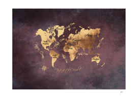 world map rose brown gold