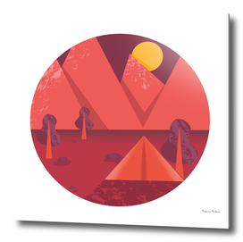 Vector poster with a mountain landscape and a tent.