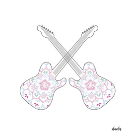 Guitars and ethnic floral mandala in soft pastel colors