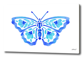 Blue Floral Butterfly Watercolor