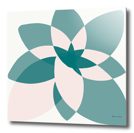 Abstract graphic bloom in teal and pale rose