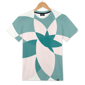 Abstract graphic bloom in teal and pale rose