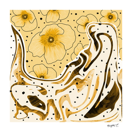 Warm Gold Flowers Wave Marbled