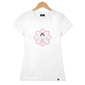 Cute Buddha inside a sacred lotus with inspirational quote.