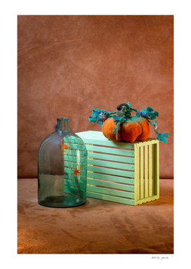 Still life with handmade pumpkins from felted wool