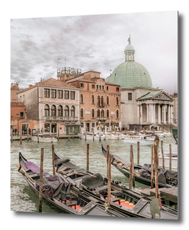 Gondolas Parked at Grand Canal, Venice, Italy