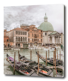 Gondolas Parked at Grand Canal, Venice, Italy