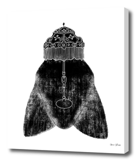 Surrealistic Moth Lamp Meme, black and white version