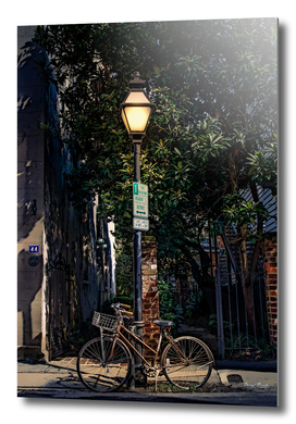 Bike on Lamp Pole at Night-Edit