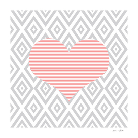 Heart - geometric pattern - gray and pink