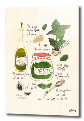 Pesto illustrated recipe.