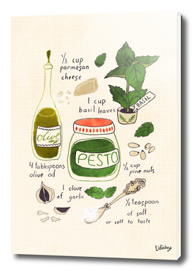 Pesto illustrated recipe.