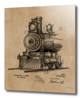 Vintage Steam Engine Locomotive 1898 Patent Blueprint