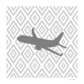 Airplane - geometric pattern - gray, black and white.