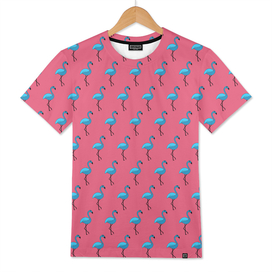 Cute hand-drawn seamless pattern with a blue flamingo.