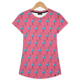 Cute hand-drawn seamless pattern with a blue flamingo.