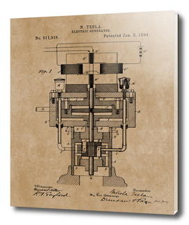 Tesla Electric Generator Vintage Patent Blueprint