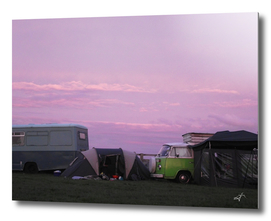 Camping under a lilac sky