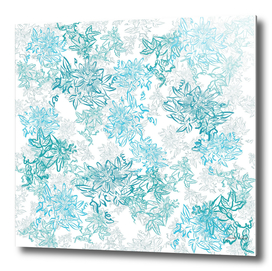 Turquoise and grey layered passionflower pattern