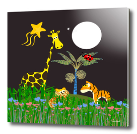 Giraffe, Tiger, Lion & White Moon