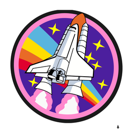 Badge patch pink rainbow rocket