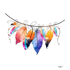 Colorful Watercolor Feathers On String