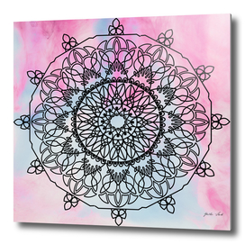 Mandala on pink and blue watercolour