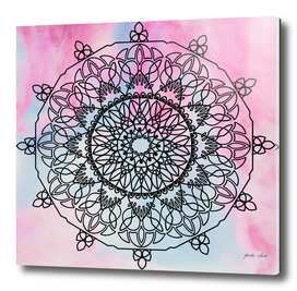 Mandala on pink and blue watercolour