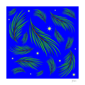 Background made of fir branches and stars.