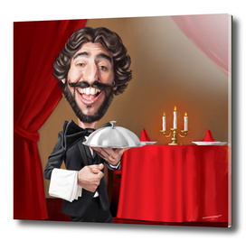 Caricatured Waiter Portrait