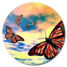 Flying Monarch Butterflies