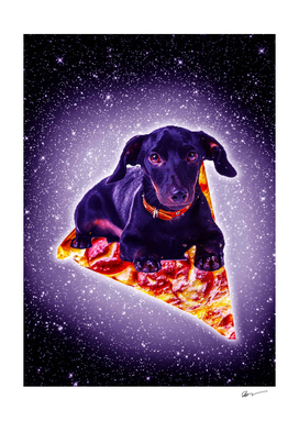 Outer Space Galaxy Dog Riding Pizza