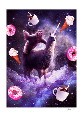 Outer Space Sloth Riding Llama Unicorn - Donut