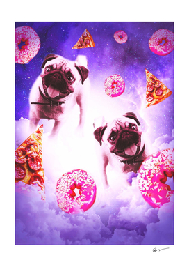 Pugs In The Clouds With Doughnut And Pizza