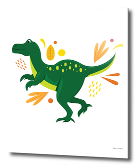cartoon dinosaur with abstract leaves