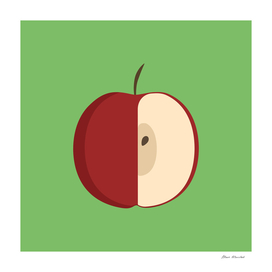 Red half apple icon in flat design