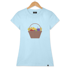 Wicker basket with fruits and dairy products icon