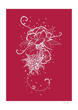 Abstract Rose White on Red