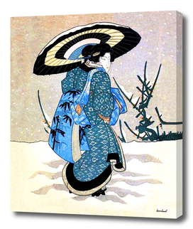 Oriental Lady In Snow Storm