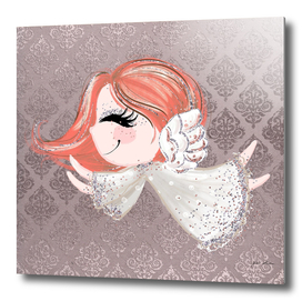 Custom Glitter Red Hair Angel With Matching Bsckground