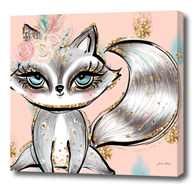 Custom Pastel Floral Glitter Raccoon