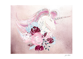 Custom Glitter Unicorn, Floral and Matching Background