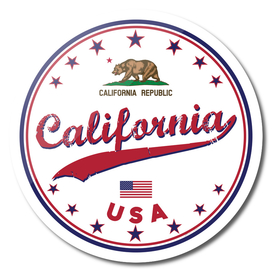 California, California poster, t-shirt, white circle