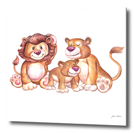 Custom Watercolor Lion Family