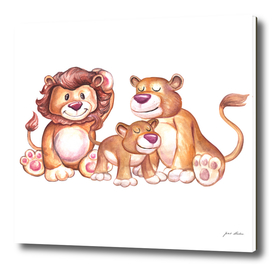 Custom Watercolor Lion Family