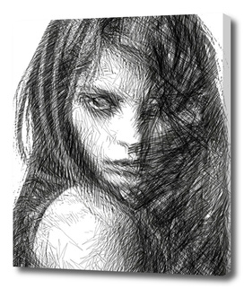Female Expressions Sketch in Black and White 01223