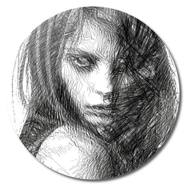 Female Expressions Sketch in Black and White 01223