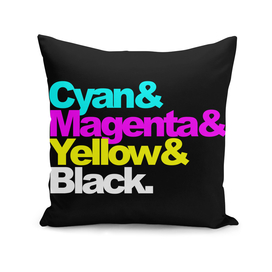 CMYK, Cyan and Magenta and Yellow and Black, in black bg