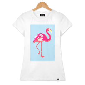 Flamingo poster, t-shirt, Watercolor, pink in blue bg